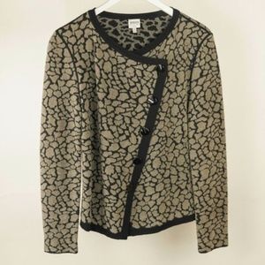 Armani Collezioni Taupe Leopard Jacquard Asymmetrical Button Cardigan